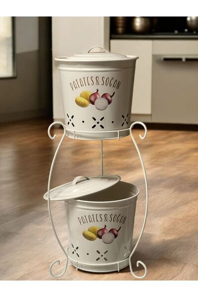 metalshop 2 Katlı Metal Patates Soğan Kovası - Sebzelik - Patates Soğanlık Se...