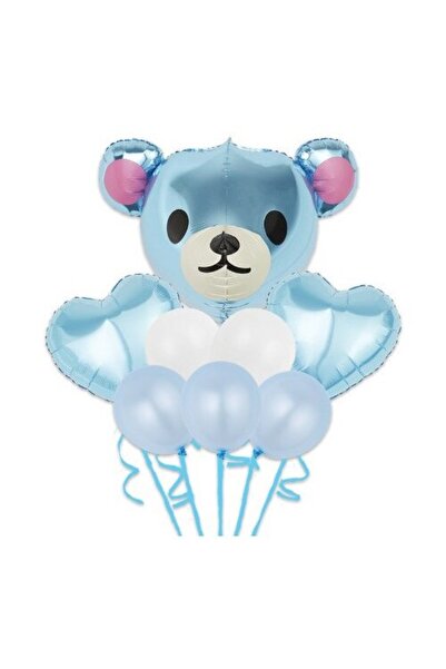 Terra Set 8 Balloons Foil and Latex Baby Boy, Teddy Bear, 60 cm