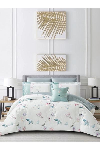 Donetella 7-Piece Digital Print Comforter Set – King Size Fits 200x200 cm, Soft Microfiber Bedding Set.