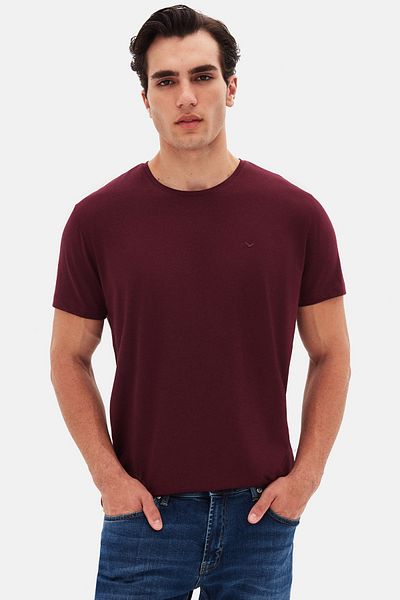 D'S Damat Ds Damat Regular Fit Plum Plain Κεντημένο 100% βαμβακερό μπλουζάκι