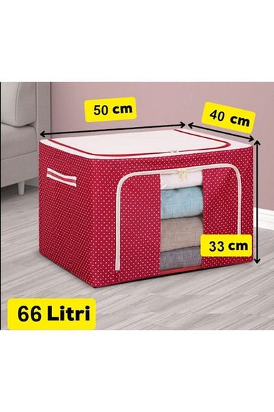 Briggs Foldable Storage Box, 66 L, Oxford Fabric, 50x40x33 cm, Red Polka Dot Print