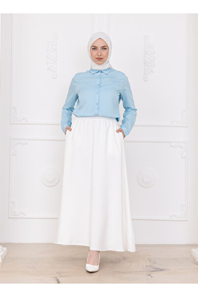 Arinrada BELİ LASTİKLİ CEPLİ BEYAZ DOUBLE ETEK