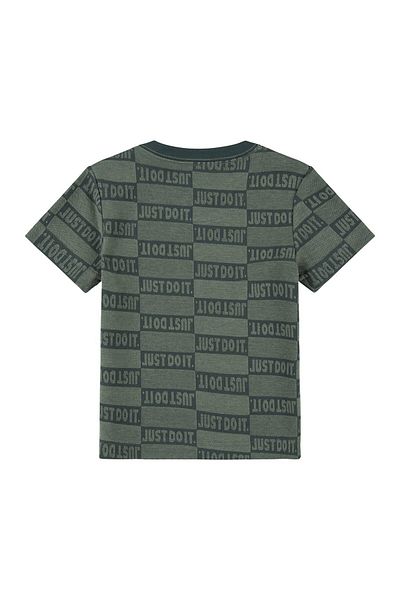 Nike Cotton Blend Just Do It All Over Printed & Logo Embroidered Short Sleeves T-Shirt - Oil Green