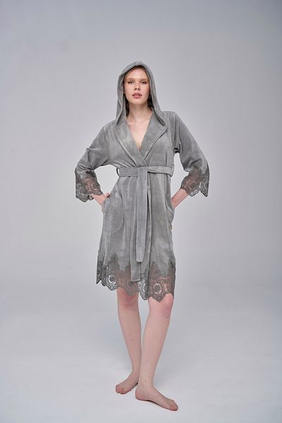 Nuşa Robă elegantă și elegantă din dantelă Niki din catifea din bumbac