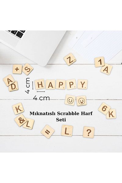 HippoDeco Wooden 180 Piece Letter Set |   4 cm Scrabble Letters, Numbers and Symbols – Decor & Memo Pad & Entertainment