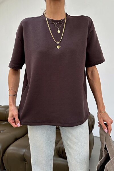 mylove تيشيرت مودال كبير الحجم باللون البني