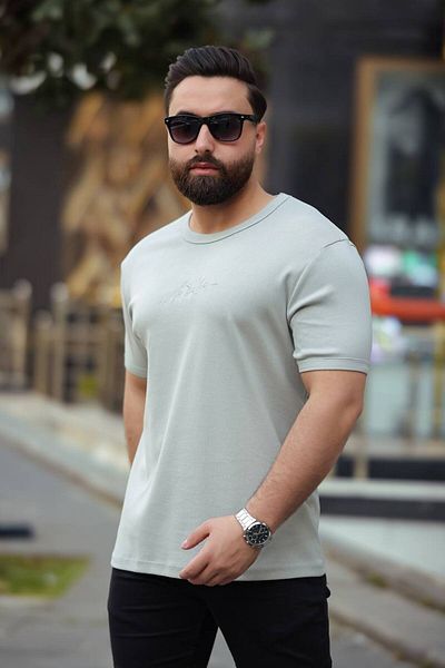 STOCX Men's Slim Fit Crew Neck T-Shirt with Embroidery Detail