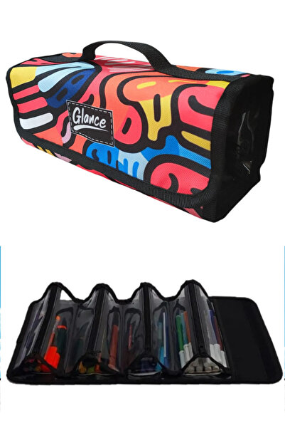 GLANCE 4-Section Colorful Pattern Pencil Bag with Handle