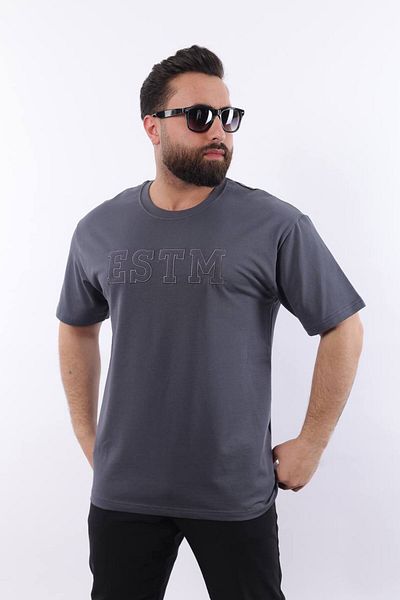 STOCX Men's Oversize Cut Estm Embroidered Crew Neck T-Shirt