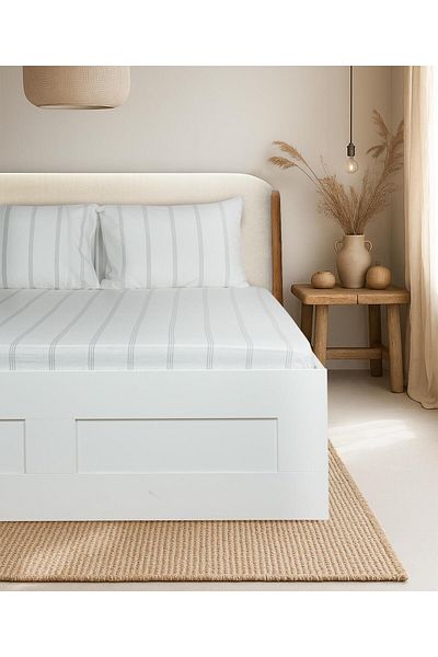 Menderes Home مجموعة القطن طقم ملاءات مزدوجة مخططة Seroya