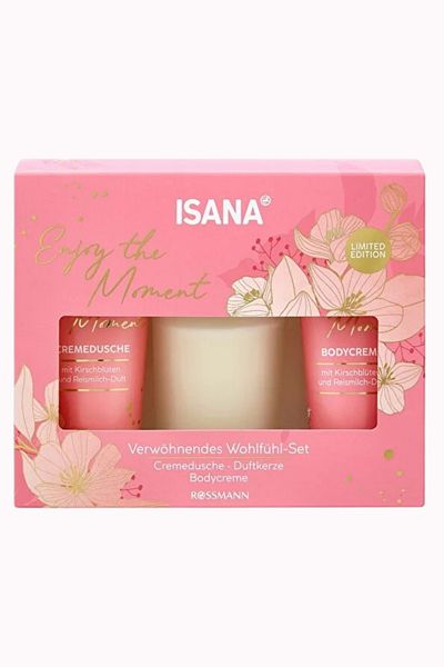 ISANA Gift Set Enjoy the Moment Shower Gel 100 ml + Scented Candle + Body Cream 100 ml Set of 3
