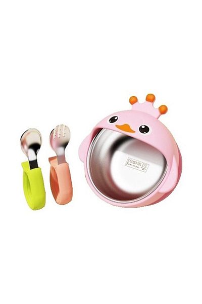 Camy Set 3 Piese Diversificare Bebelusi si Copii, Bol, Lingura si Furculita, Model Ratusca, din Silicon s