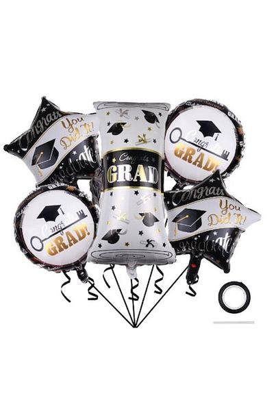 Terra Set 5 baloane folie absolvire, alb/negru, model 3