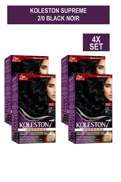Wella Koleston Supreme - 100% Grey Coverage, Oil-infused, Intense Shine & Moisture - 2/0 Black Noir x4