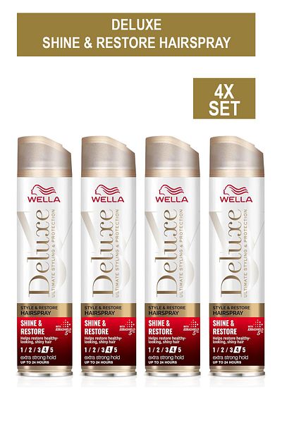 Wella Deluxe Shine & Restore Hairspray – Extra Strong Hold, Restores Healthy & Shiny Hair– 250ml x4