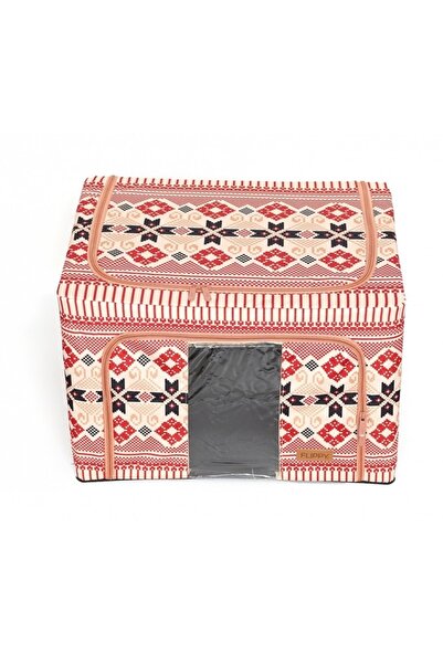 Camy Foldable Storage Box, 66 L Cotton and Linen, 52 x 42 x 39 cm, Front Window, Dual Zipper Access, Meta