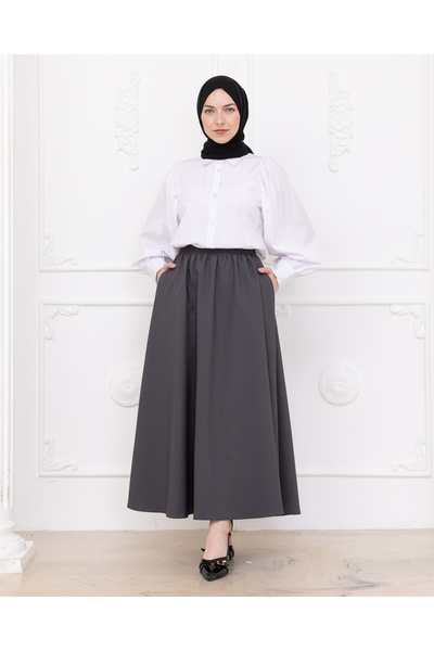 Arinrada Gray Double Skirt with Elastic Waist and Pockets