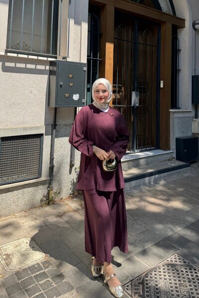 lurex moda مجموعة السراويل ذات القطع الواسعة