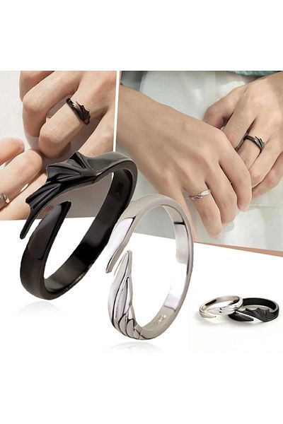 Choice Black Resizable Simple Couple Ring Men and Women Adjustable Sun and Moon Ring Set Angel Demon Dragon