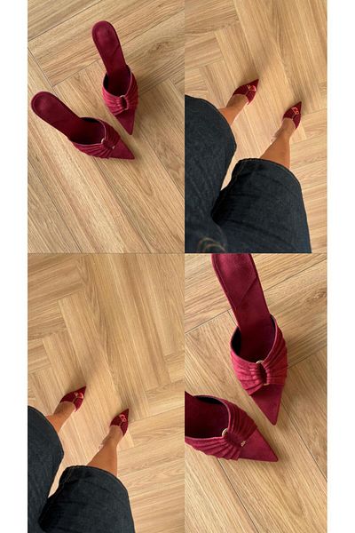 Eataly Shoes Pointed Toe Burgundy Suede Heeled Shoes