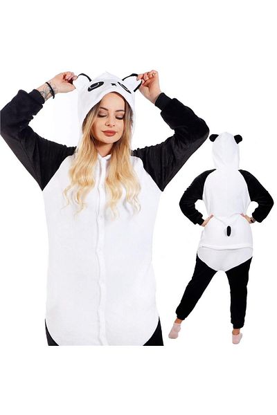 SERSIMO Pijama tip salopeta pentru adulti, model Panda, marime M