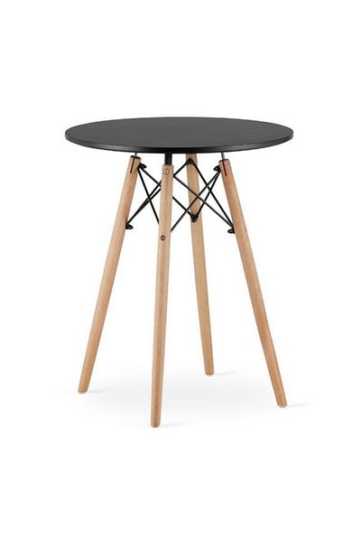 Mercaton Set masa rotunda stil scandinav + 2 scaune Lago piele ecologica, Mercaton, MDF si lemn, negru, 607