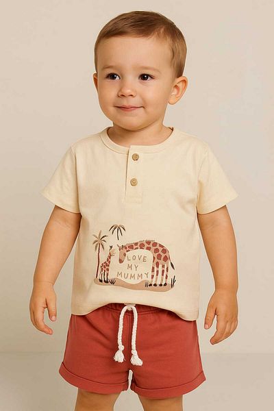 CEVVALMİNİMEN Printed Buttoned Combed Double Set
