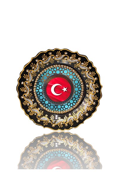 DM PORSELEN Ay Yıldızlı Türk Bayraklı Dekoratif Çini Tabak