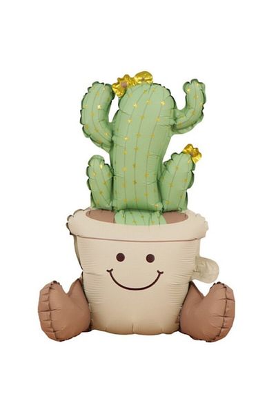 Terra Balon folie metalică, figurină animată, model cactus ghiveci, 57,5 x 56 cm, ambalaj individual, stra