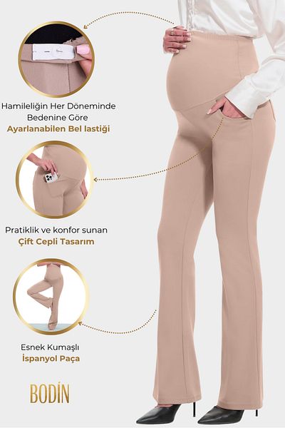 bodin Leggings de maternitate cu buzunare, cu talie reglabilă, elastică