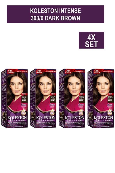 Wella Koleston Intense - Long-lasting, Vibrant Hair Color, 100% Grey Coverage - 303/0 Dark Brown x4