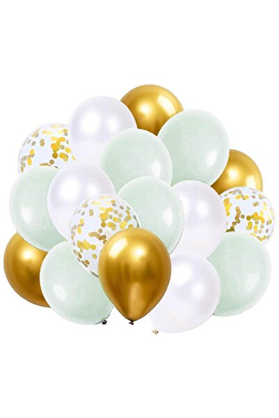 SERSIMO Set 50 baloane pentru petrecere, 40cm, alb, auriu, verde menta