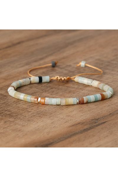Choice 16.5cm Amazonite 1PC Natural Blue Emperor Stone Beads Woven Bracelet Polished Block Shape Adjustable