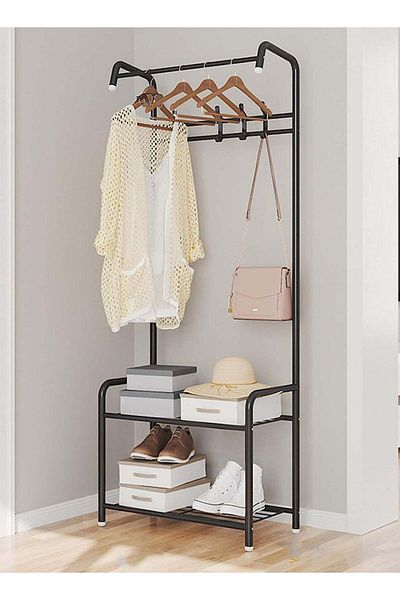 ZeeSquare 3-in-1 Coat Rack, Shoe Rack, and Clothes Hanger – Sturdy Wooden Entryway Organizer with