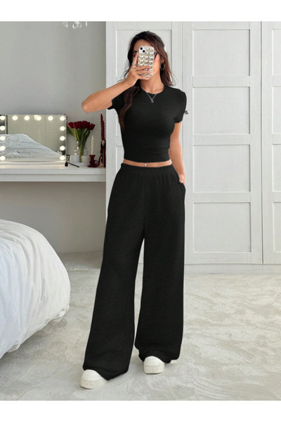 CAONNES Γυναικείο μαύρο παντελόνι μεγάλου μεγέθους φαρδύ φαρδύ παντελόνι SIX ...