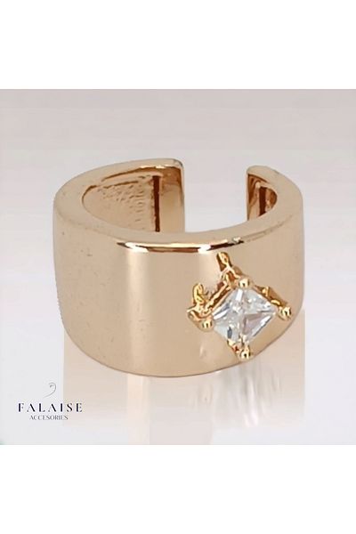 Falaise Accessories THICK RING CRIMPED EARRING - WHITE STONE