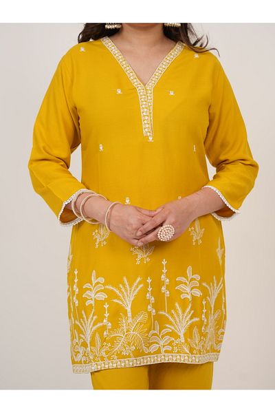 Lehar Mustard Embroidered Kurta Pant Set