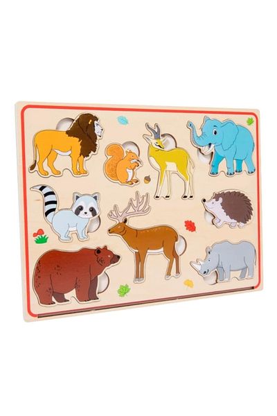 SARALMA Magnetic wooden puzzle in Romanian, Let's learn wild animals