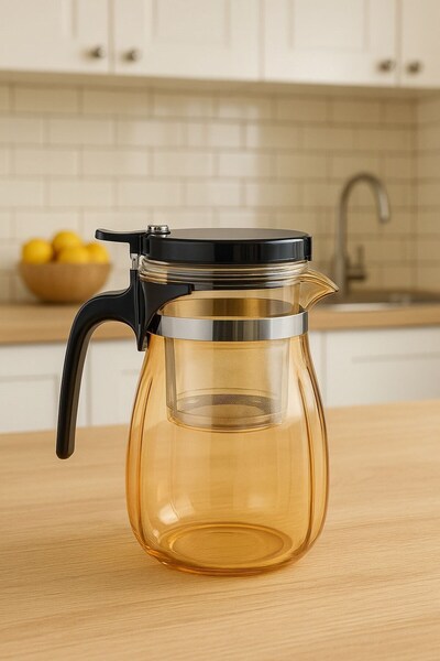 morponi إبريق شاي زجاجي من زجاج البوروسيليكات AmberFresh - 900 مل عنبر
