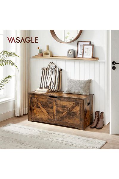 VASAGLE Banca de depozitare tip cufar, cu 2 balamale de siguranta, stil hambar, 40x100x46cm