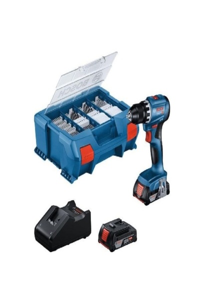 Bosch GSR 18V-45 Çift Akülü 2.0 Ah Vidalama + 63 Parça Aksesuar Seti