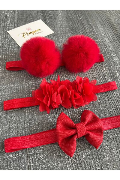 pempem bandana Baby Girl Pom Pom Bandana, Linen Bow Bandana. Frida Bandana Set of 3