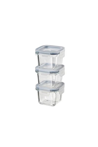 dalip Set 3 caserole din sticla, capac de plastic, pentru depozitare si pastrare alimente, 180ml, termorez