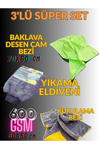 ECARTEKS PREMİUM QUALİTY CAR ACCESSORİES 3'lü Mikrofiber Oto Yıkama Seti Kuru...