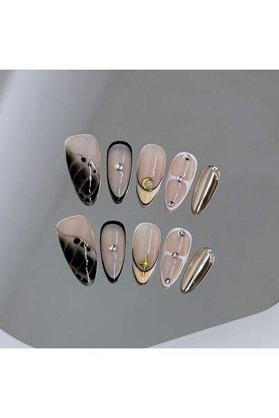 Choice S 10pcs Handmade Y2k Almond Press on Nails Sweet Cool Crocodile Print Fake Nail Tips Wearable Summe.