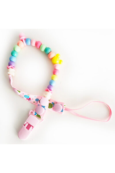 SARALMA Lant/snur pentru suzeta sau jucarie, din margelute ABS, cu clips, roz