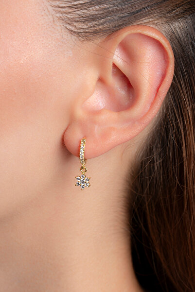 Elika Silver 925 Ayar Gümüş Sallantılı Zirkon Taşlı Lotus Küpe