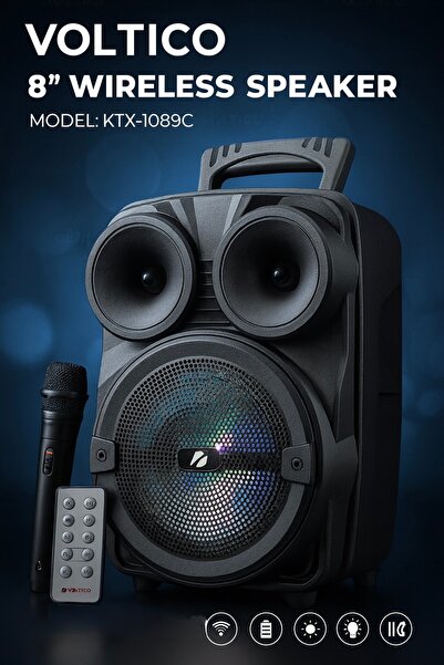 Voltico Kablosuz Bluetooth Hoparlör | 8’’ Woofer, RGB Işık, FM Radyo, Mikrofo...