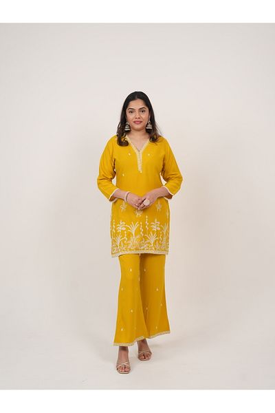 Lehar Mustard Embroidered Kurta Pant Set