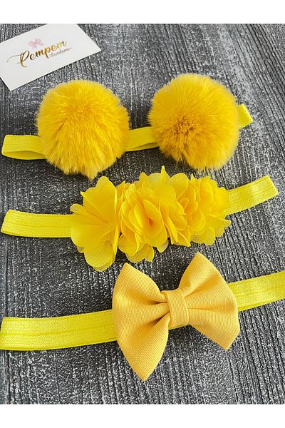pempem bandana Baby Girl Pom Pom Bandana, Linen Bow Bandana. Frida Bandana Set of 3